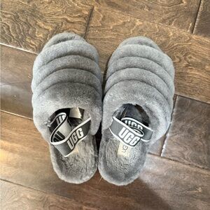 UGG Fluff Yeah Slide Slippers - Gray Faux Fur